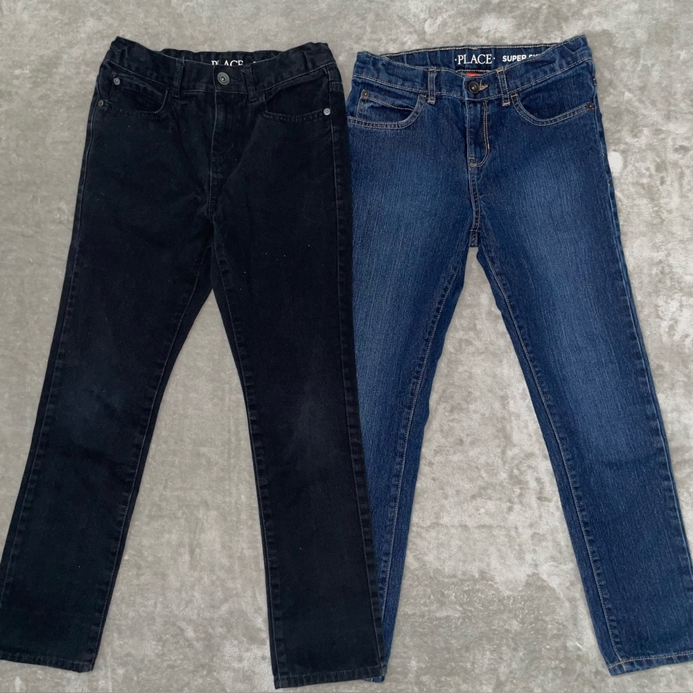 The Children's Place Kids Skinny Jeans Bundle 2 Pairs Black Blue Size 10 Boy